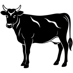 Black Silhouette Of Standing Cow Dairy Livestock Animal Vector Illustration Graphic Art Isolated Domestic Farm Animal Beef