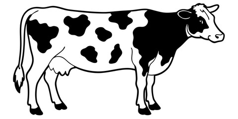 Black And White Dairy Cow Illustration Standing Profile Vector Graphic Farm Animal Clipart Isolated Holstein Style Livestock Design