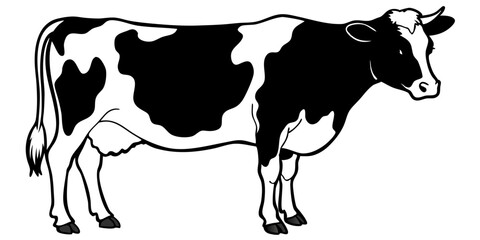 Holstein Cow Vector Art In Black And White Standing Isolated Dairy Farm Animal Illustration