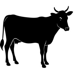 Black Cow Illustration Silhouette Of Farm Animal Standing In Vector Format For Livestock Dairy Farming Projects