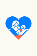 Minimalist Illustration Of Mother And Child In Heart Shape Symbolizing Love And Family Bonding