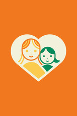 Mother And Child Graphic Illustration Minimalist Design Featuring An Orange Background With Simple And Modern Aesthetic For Diverse Applications
