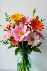 Obraz premium Flowers arranged in a loose bouquet with stems, colorful, flowers