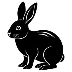 Elegant Black Silhouette Vector Of A Sitting Rabbit With White Accents Perfect For Graphic Design And Easter Projects