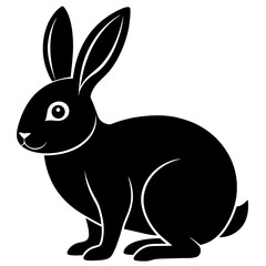 Minimalist Black And White Vector Illustration Of A Cute Rabbit Sitting Still On A White Background