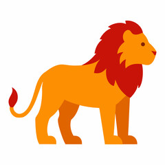 Cartoon Lion Illustration In Warm Orange And Red Tones Standing Proudly With Isolated White Background Vector Art