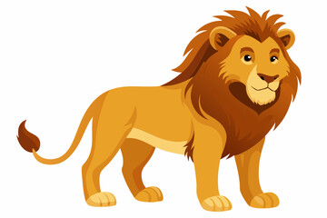 Cartoon Lion Illustration Standing Courageously Depicting Strength And Royalty With Bold Colors On White Background For Kids