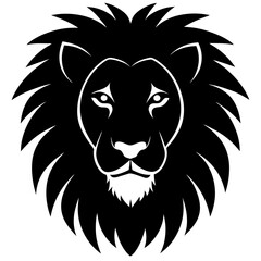 Majestic Lion Head Vector Illustration With A Detailed Mane In Black And White High Contrast Image