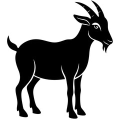 Graphic Silhouette Image Of An Adult Goat Standing Isolated On A White Background Perfect For Livestock Designs