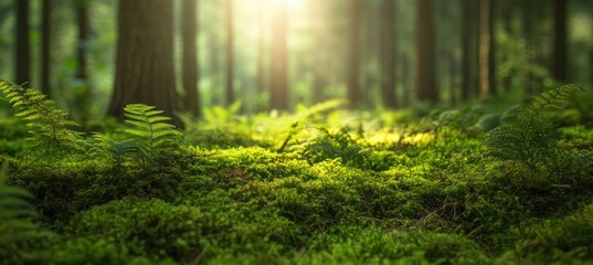 Fototapeta premium Sunlit Forest Floor: A Serene Escape into Nature's Embrace