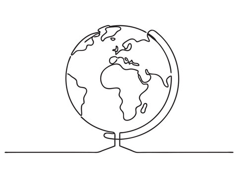 recommend clip art: Continuous one line art drawing of earth planet, Globe, geography vector outline, Single line illustration of world map