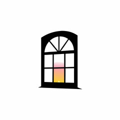 Black Window Frame With Sunset Sky Or Soft Light View Through The Glass Vector