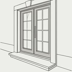 Elegant Double Doors Illustration With Glass Panes In An Architectural Building Facade Design