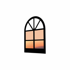 Silhouette Window Frame Overlooking Serene Sunset View With Gradient Sky And Soft Horizon,Artistic Home Decor And Tranquil Interior Design Element