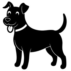 Happy Dog Cartoon Illustration Black Silhouette Cute Animal Graphic Design With White Collar Cheerful Character And Tongue Out