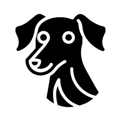 Minimalistic Silhouette Of A Dog Head With Pointed Snout And Drooping Ears Solid Black On White