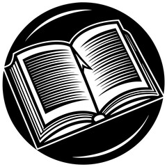 Open Book In Black And White Circular Design Symbolizing Education,Knowledge,And Learning Resources For Students And Academic Pursuits