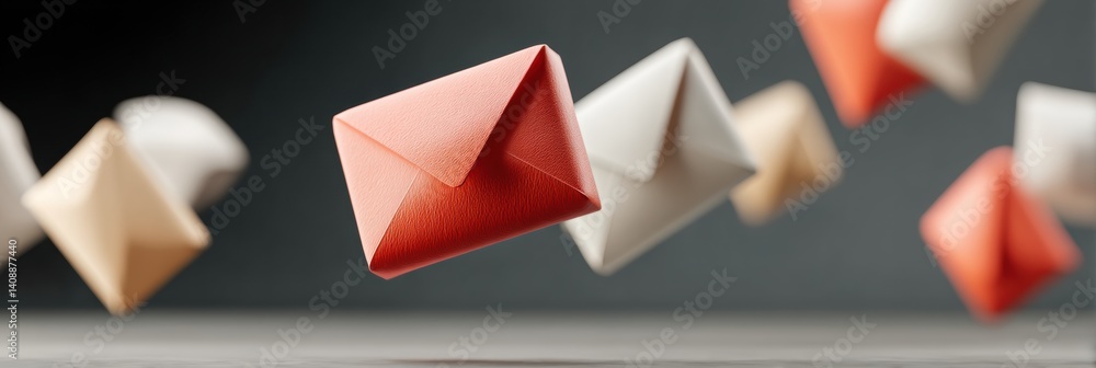 Poster dynamic digital communication flow minimalist email envelopes in motion - next-gen marketing visuali