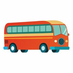 Retro Red Bus With Turquoise Windows And Blue Wheels Vector Illustration Isolated On White Background