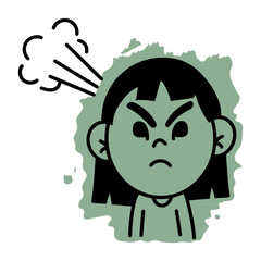 Angry girl icon in hand drawn style 
