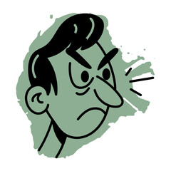 A hand drawn icon of an angry man 
