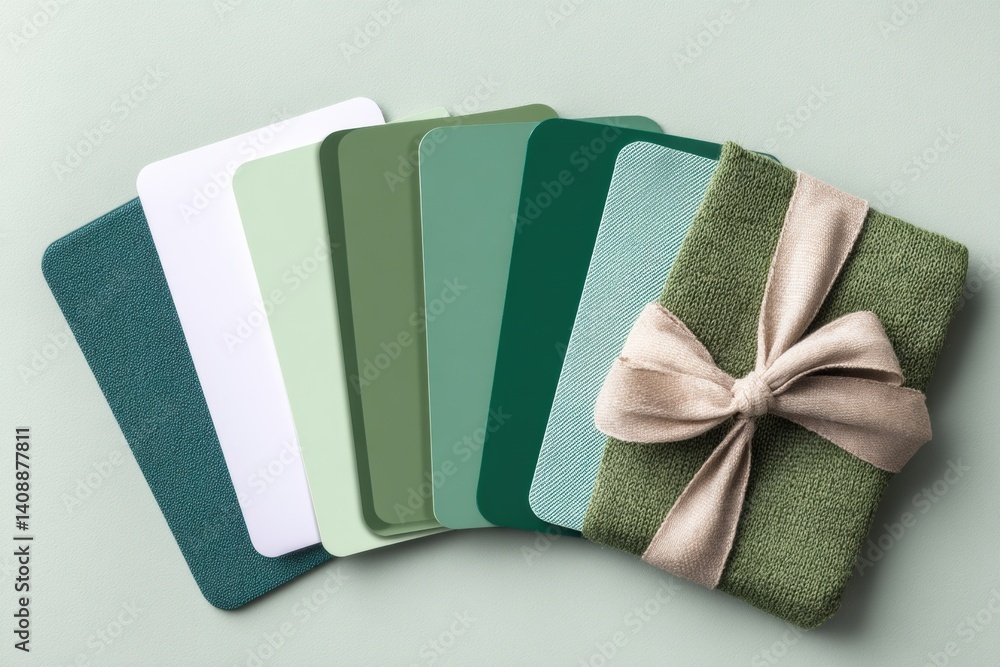 Aufkleber modern gift card palette sustainable minimalist design with textural green gradient and soft ribbon 