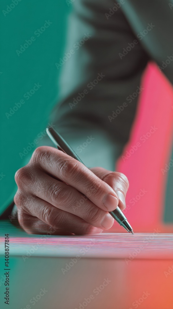 Poster Minimalist Professional Workflow Dynamic Signature Moment in Gradient Workspace - Corporate Authenticity and Digital-Age Document Validation for Modern Entrepreneurs
