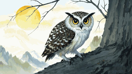 Brushstrokes in flight owl isolated watercolor vector illustration svg