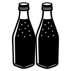 Two Bottles Of Soda With Bubbles Black And White Illustration,Beverage Container,Soft Drink,Fizzy Pop