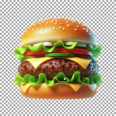3D rendering of a hamburger, Tasty Double Cheeseburger with Lettuce, Tomato, and Onion on transparent background, png, psd
