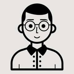 Person Wearing Glasses Minimalistic Flat Vector Illustration Portraying Young Male Character With Buttons Shirt And Hair