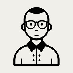Vector Illustration Of A Man Wearing Glasses And A Buttoned Shirt,Stylized Portrait,Black And White