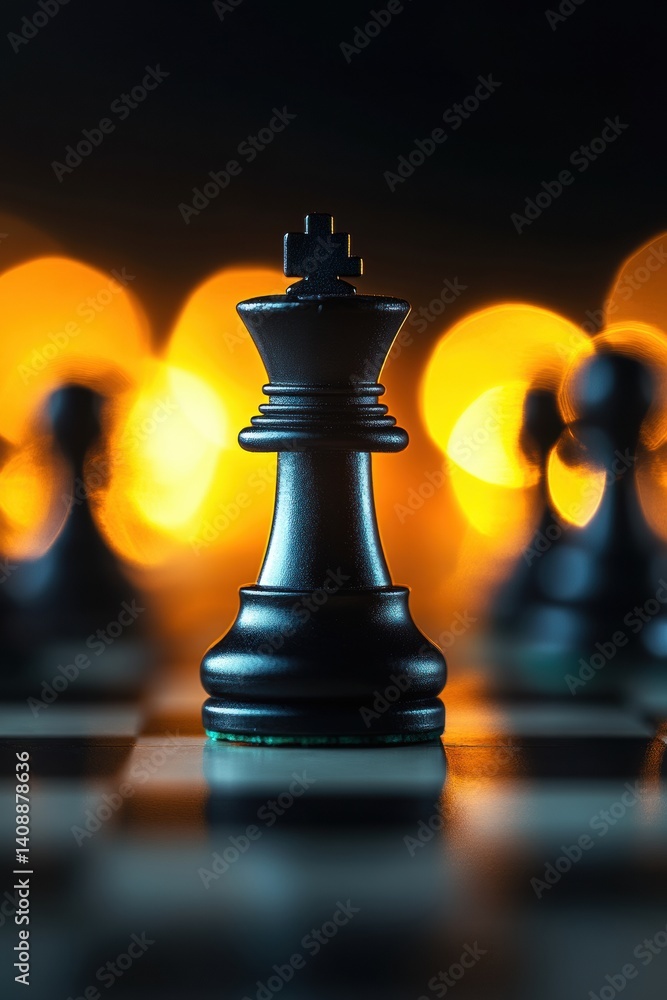 Poster AI-Powered Strategic Intelligence Sleek Black Chess King Visualizing Competitive Advantage in Digital Transformation Era of Algorithmic Decision Making