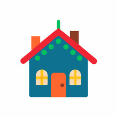 Bright And Cheerful Single Story House Vector Illustration With Red Roof And Chimney Featuring Retro Style