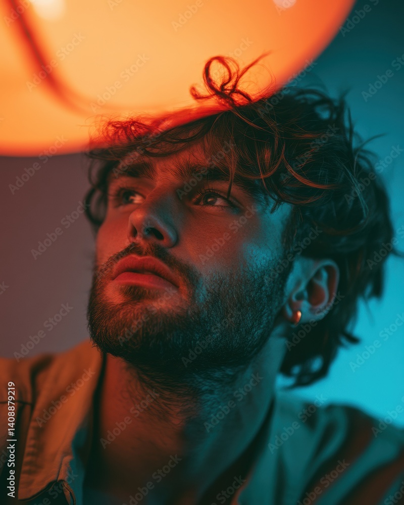 Poster cinematic urban emotion moody gen z portrait with vibrant color gradient capturing introspective mil