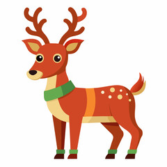 Adorable Cartoon Reindeer With Green Scarf And Socks Standing Peacefully Isolated On White Background For Holiday Design And Decorations