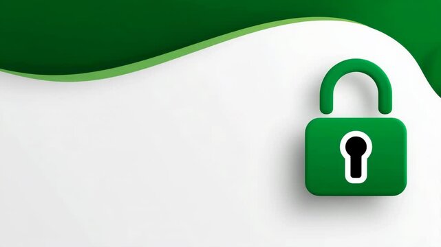A green padlock icon on the right side, set against a white background with a wavy green border at the top.