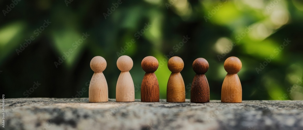 Aufkleber mindful diversity visualization wooden inclusive figures in systemic constellation therapy - transfo