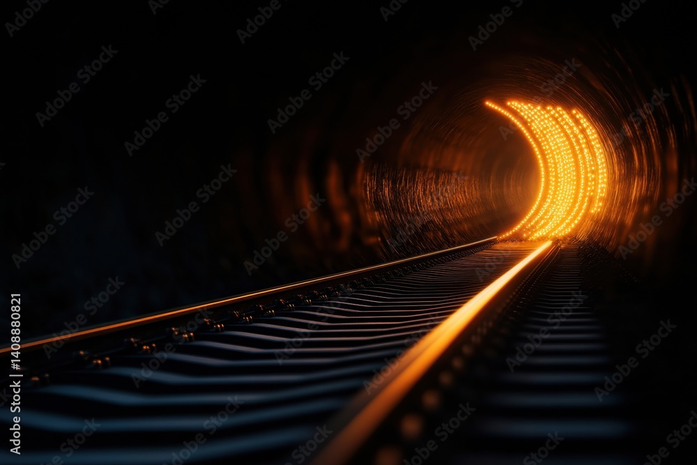 Leinwandbilder Digital Transformation Journey Illuminated Railway Tunnel with Cybernetic Light Streams - Futuristic Infrastructure Technology and Intelligent Transportation Networks