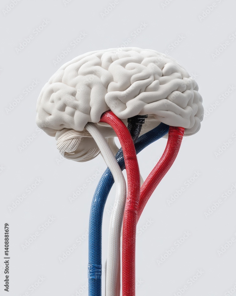 Leinwandbilder Neurotechnology Insights Anatomical Brain Model with Interconnected Neural Pathways - Innovative Cognitive Research and Digital Health Visualization