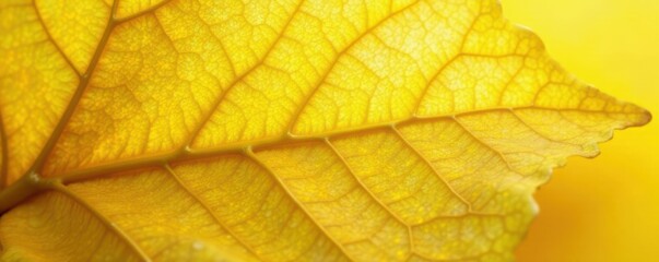 Delicate yellow leaf with intricate gold foil texture and veins, natural elements, golden accents