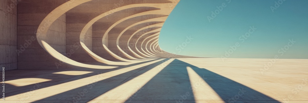 Poster Surreal Architectural Perspective Minimalist Concrete Tunnel Visualizing Infinite Space, Optical Illusion Design for Futuristic Spatial Conceptualization
