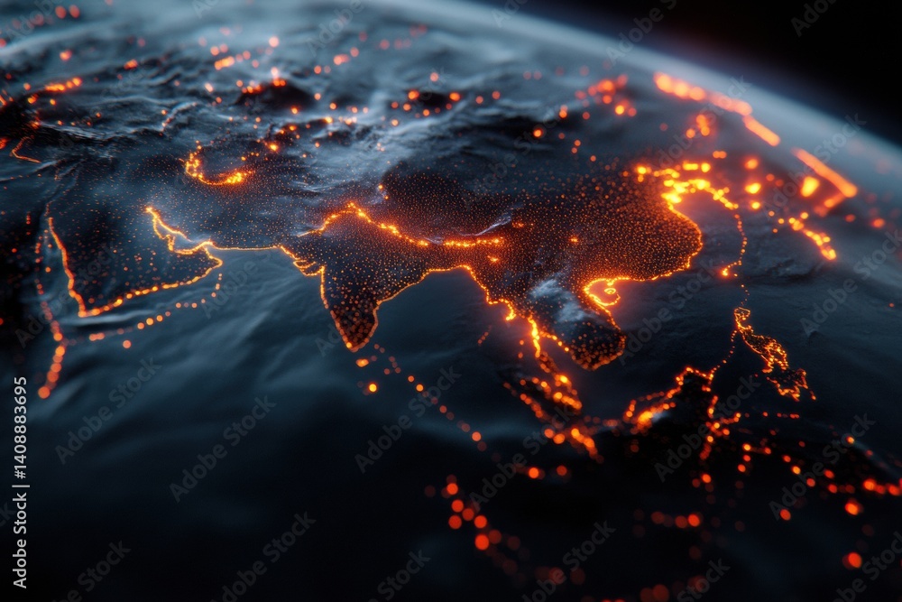 Fototapete Geospatial Economic Visualization AI-Enhanced Night Earth Data Mapping Emerging Markets with Hyper-Realistic Global Investment Connectivity Insights