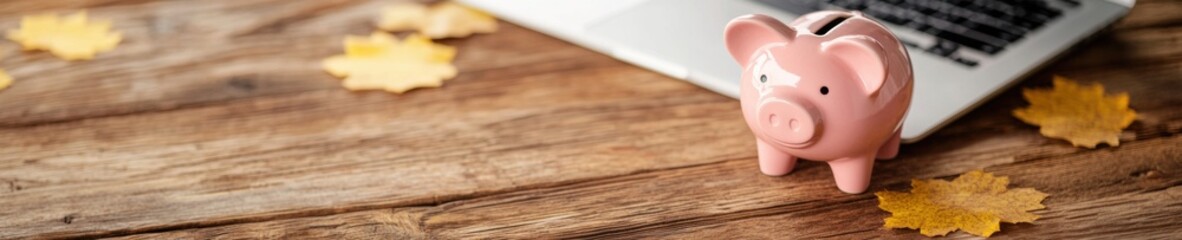 Autumn Financial Reset Millennial Digital Savings Inspiration with Cozy Minimalist Workspace - Refresh Your Goals Day Meets Fall Entrepreneurial Planning