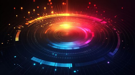 A radar chart with glowing segments, symbolizing performance metrics in vivid tones