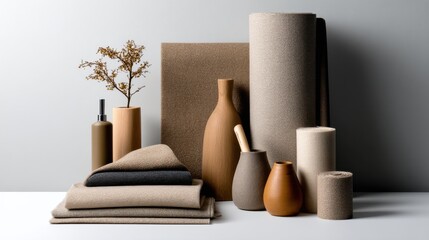 A collection of vases, vases, and other decorative items are arranged on a table