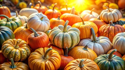 Abundance of Pumpkins in Autumn Sunlight