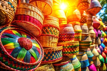 Colorful Woven Baskets Display