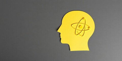 Yellow Head Profile with Atom Science Mind Ideas Concept