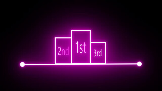 Glowing neon winner podium with 1st, 2nd, and 3rd place icon. Futuristic ranking stage design.